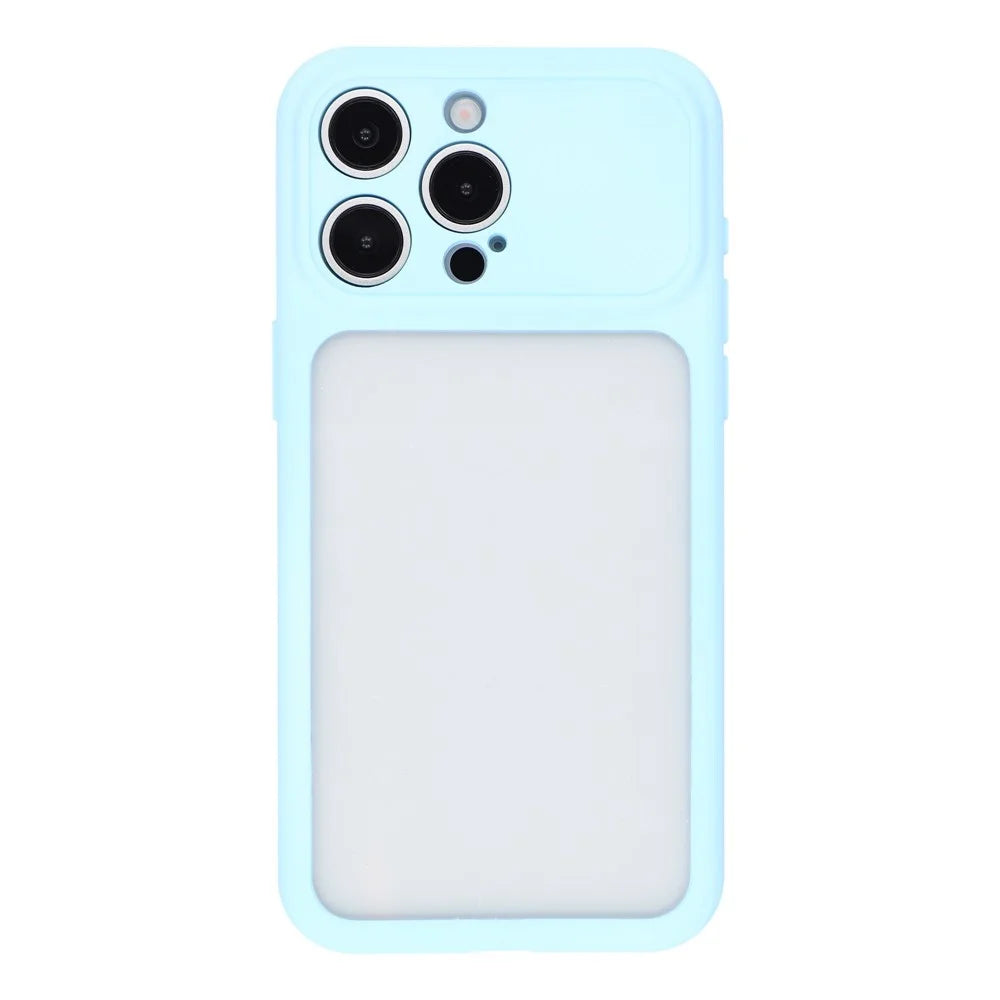 For iPhone 15 Pro Case Large Window TPU + PC Rubberized Phone Cover with Wrist Strap - Blue - 3