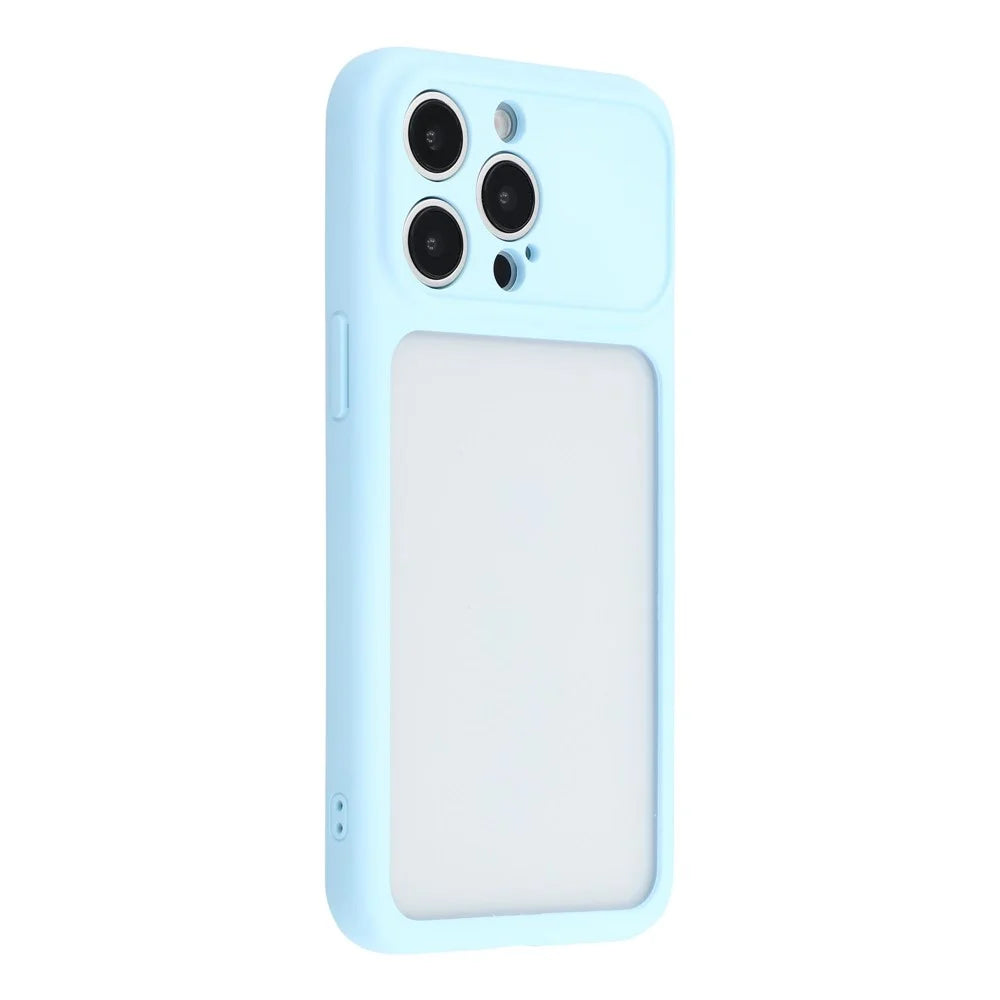 For iPhone 15 Pro Case Large Window TPU + PC Rubberized Phone Cover with Wrist Strap - Blue - 4
