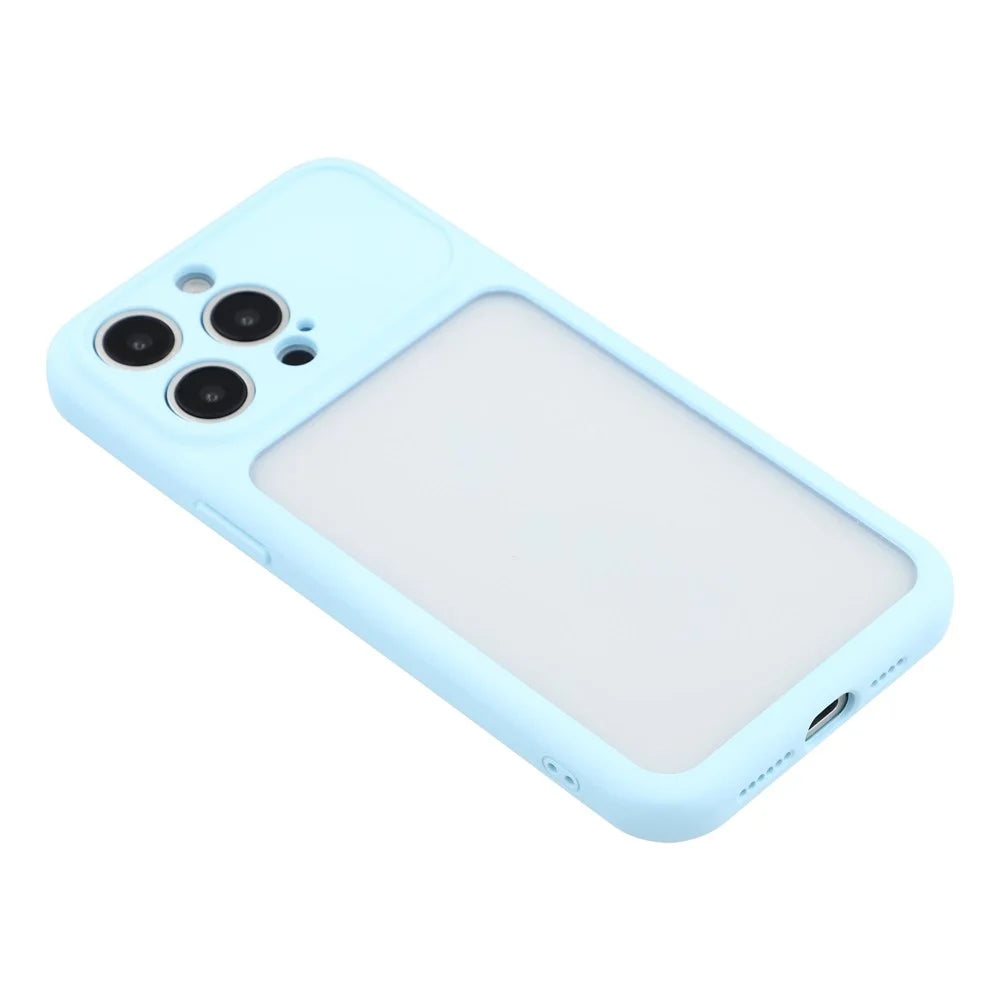 For iPhone 15 Pro Case Large Window TPU + PC Rubberized Phone Cover with Wrist Strap - Blue - 5