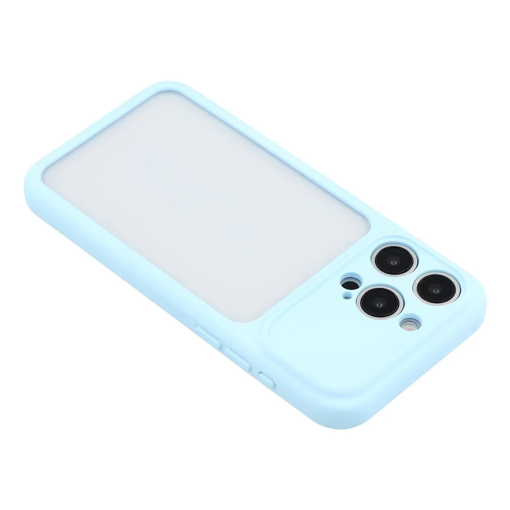 For iPhone 15 Pro Case Large Window TPU + PC Rubberized Phone Cover with Wrist Strap - Blue - 6