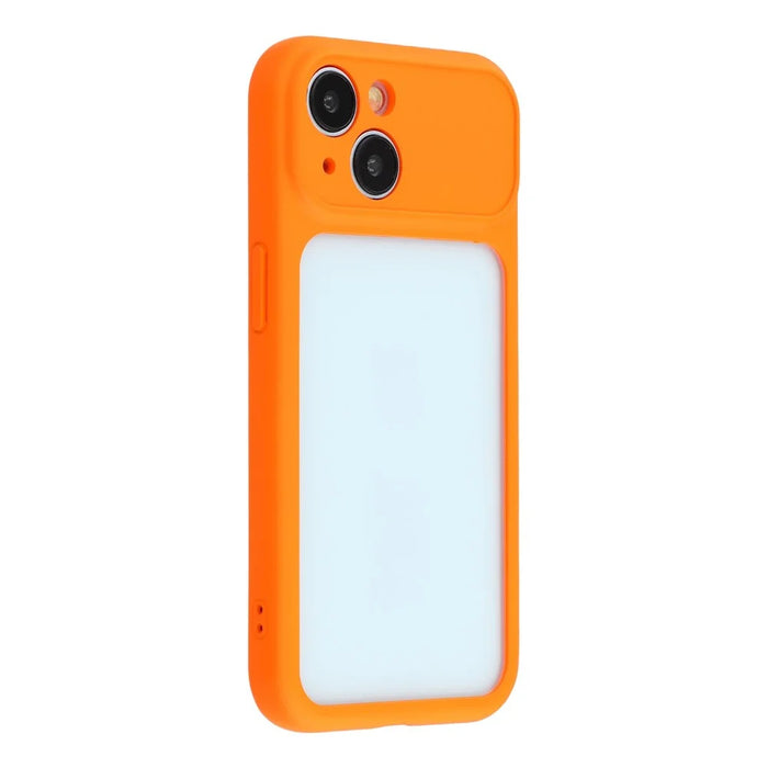 For iPhone 15 Case Large Window TPU + PC Rubberized Phone Cover with Wrist Strap - Orange - 4