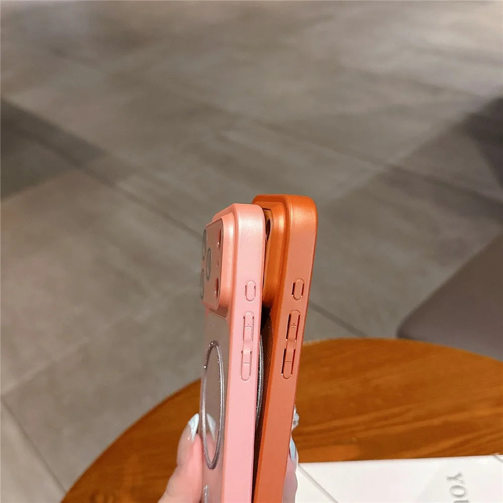 For iPhone 17 Pro Max Magnetic Case Glitter PU Leather Coated PC + TPU Shockproof Protective Cover - Orange - 3