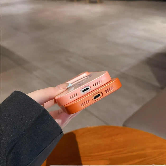 For iPhone 17 Pro Magnetic Case Glitter PU Leather Coated PC + TPU Shockproof Protective Cover - Orange - 4