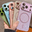 For iPhone 17 Pro Magnetic Case Glitter PU Leather Coated PC + TPU Shockproof Protective Cover - Orange - 6