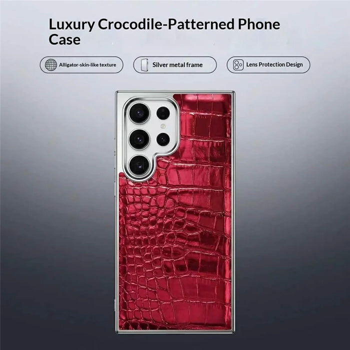 For Samsung Galaxy S26 Ultra Case Electroplated Crocodile Texture Shockproof Leather Back Cover - Red - 2