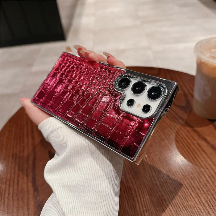For Samsung Galaxy S26 Ultra Case Electroplated Crocodile Texture Shockproof Leather Back Cover - Red - 7