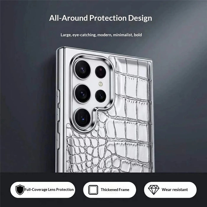 For Samsung Galaxy S25 Ultra Case Electroplated Crocodile Texture Shockproof Leather Back Cover - Red - 3