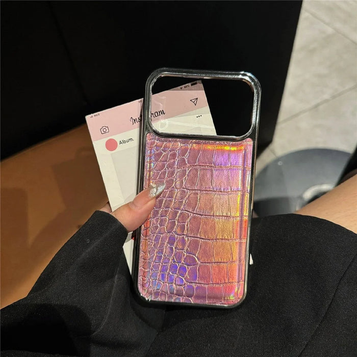 For iPhone 17 Pro Max Case Electroplated Crocodile Texture Shockproof Leather Back Cover - Black - 4