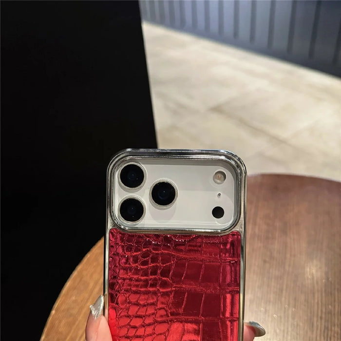 For iPhone 17 Pro Max Case Electroplated Crocodile Texture Shockproof Leather Back Cover - Black - 5