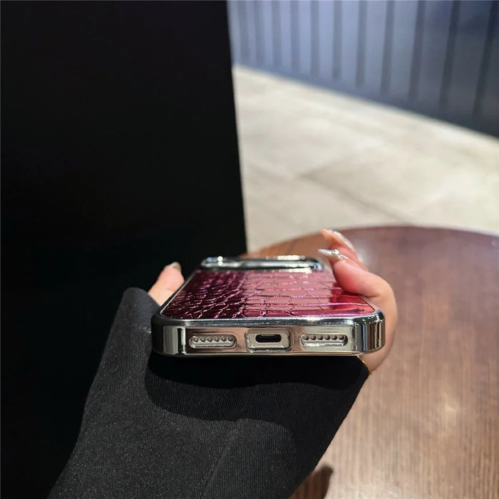 For iPhone 17 Pro Max Case Electroplated Crocodile Texture Shockproof Leather Back Cover - Black - 7