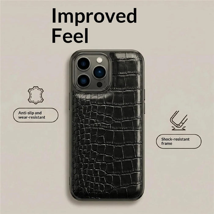 For iPhone 17 Pro Case Electroplated Crocodile Texture Shockproof Leather Back Cover - Black - 2