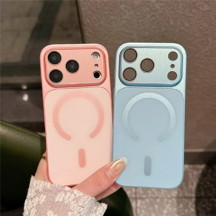 For iPhone 17 Pro Max Magnetic Case Frosted Color Matching Leather + PC + TPU Shockproof Phone Cover - Pink - 3