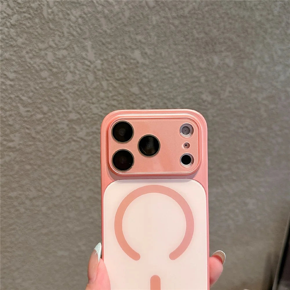 For iPhone 17 Pro Magnetic Case Frosted Color Matching Leather + PC + TPU Shockproof Phone Cover - Pink - 4