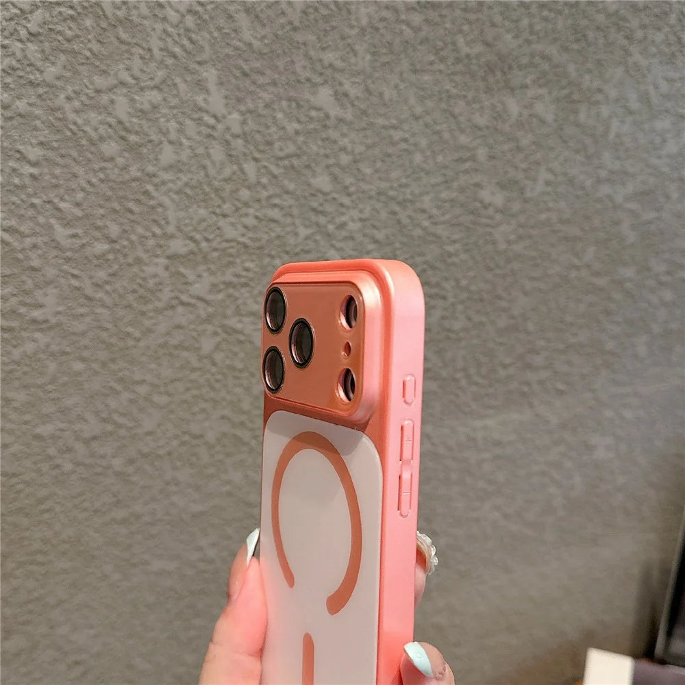 For iPhone 17 Pro Magnetic Case Frosted Color Matching Leather + PC + TPU Shockproof Phone Cover - Pink - 5