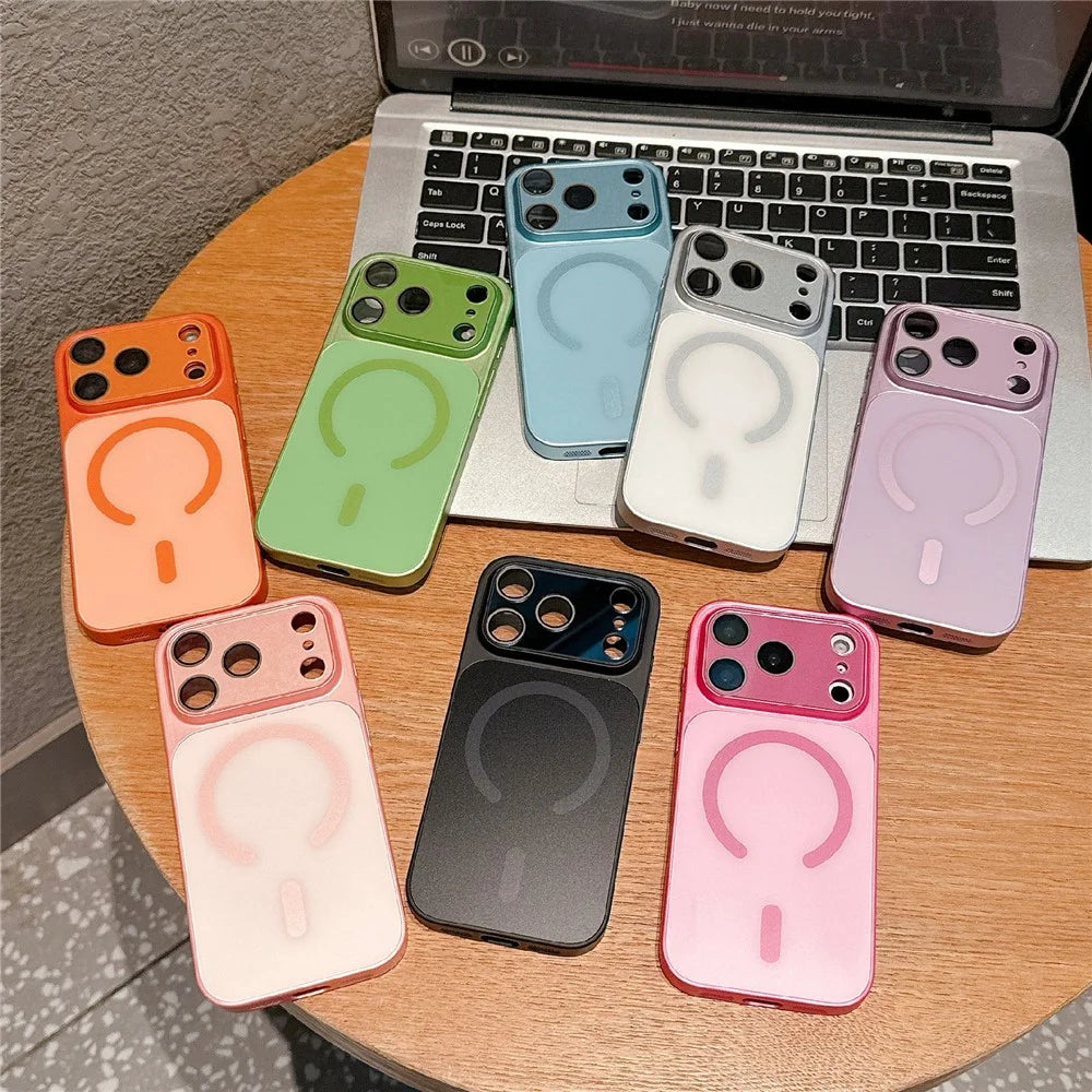 For iPhone 17 Pro Magnetic Case Frosted Color Matching Leather + PC + TPU Shockproof Phone Cover - Pink - 7
