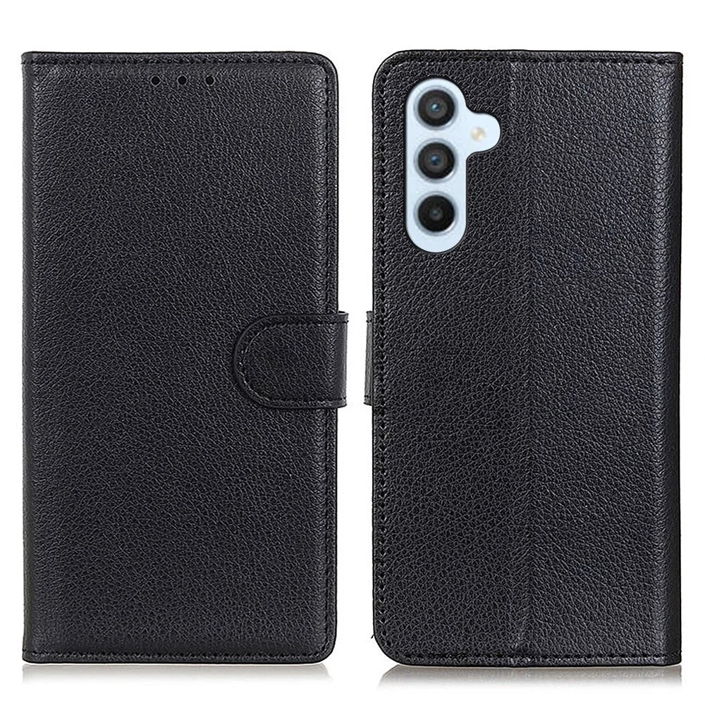 Anti-fall Litchi Texture Phone Case for Samsung Galaxy A34 5G, Stand PU Leather Coated Inner TPU Scratch-resistant Flip Wallet Cover - Black - 1