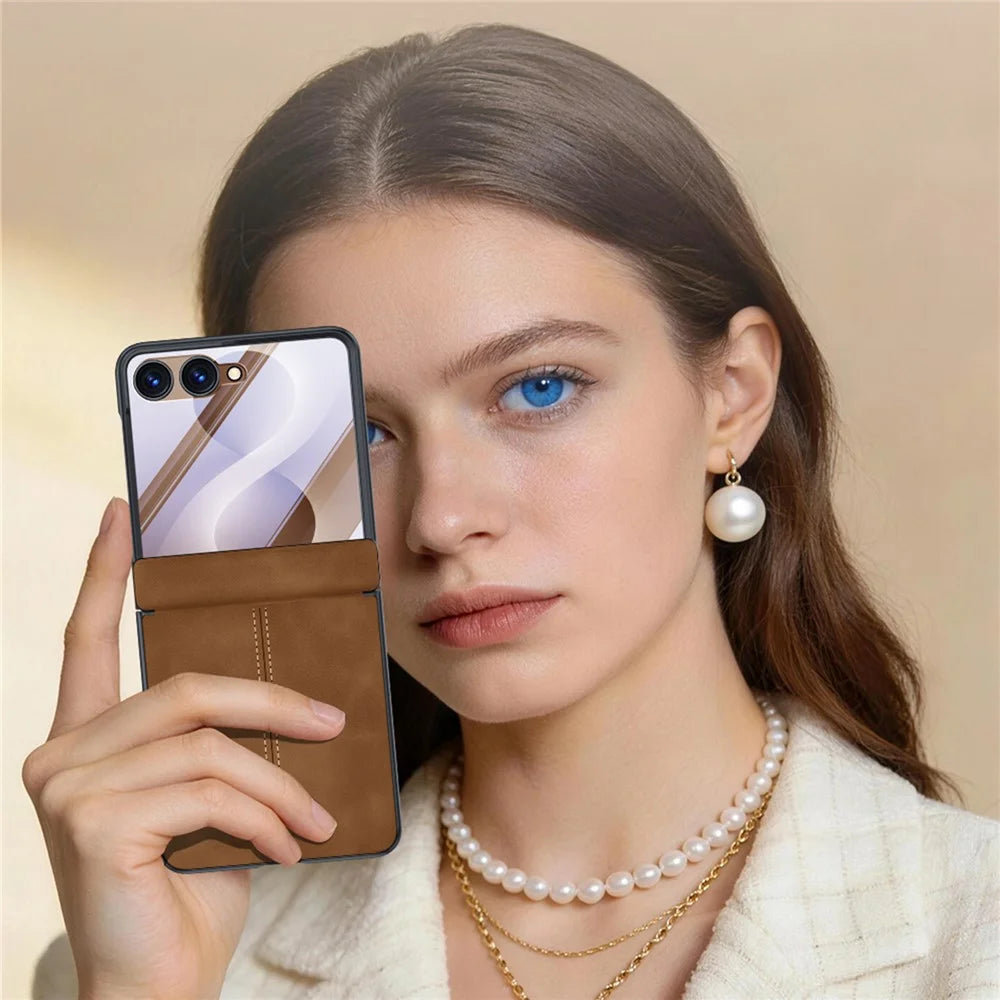 For Samsung Galaxy Z Flip8 Case Hinge Protection Leather + PC Phone Cover with Privacy Tempered Glass Film - Brown - 7