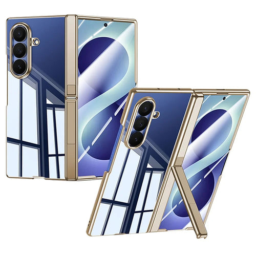 For Samsung Galaxy Z Fold8 Ultra Case with HD Clear Tempered Glass Film , Hinge Kickstand Electroplating PC Phone Cover - Gold - 1