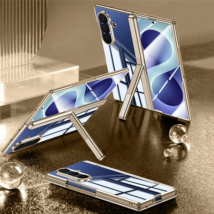 For Samsung Galaxy Z Fold8 Ultra Case with HD Clear Tempered Glass Film , Hinge Kickstand Electroplating PC Phone Cover - Gold - 2