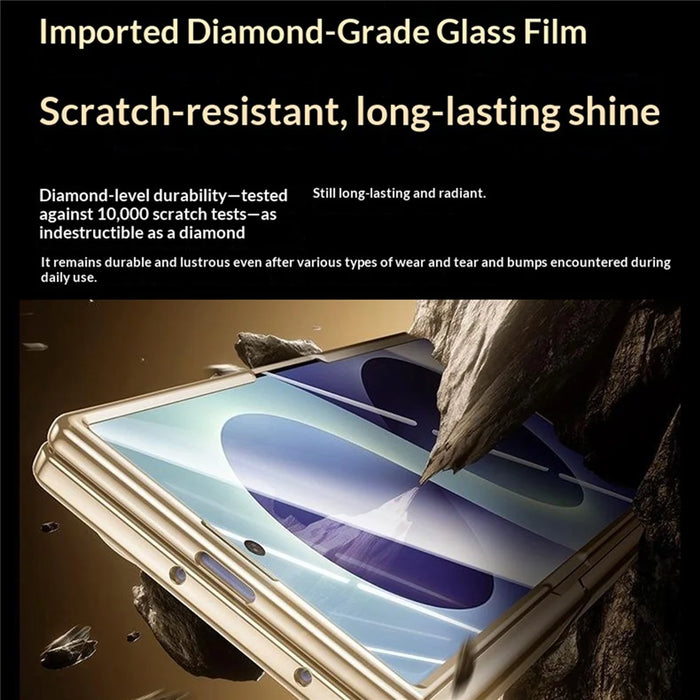For Samsung Galaxy Z Fold8 Ultra Case with HD Clear Tempered Glass Film , Hinge Kickstand Electroplating PC Phone Cover - Gold - 5