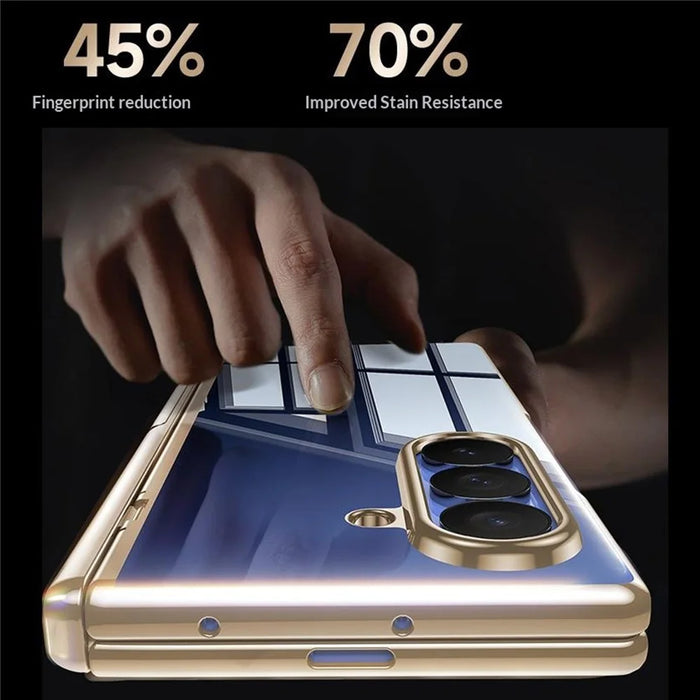 For Samsung Galaxy Z Fold8 Ultra Case with HD Clear Tempered Glass Film , Hinge Kickstand Electroplating PC Phone Cover - Gold - 7