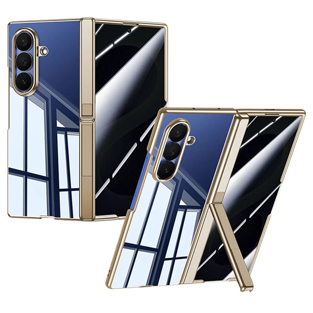 For Samsung Galaxy Z Fold8 Ultra Case with Anti-Spy Tempered Glass Film , Hinge Kickstand Electroplating PC Phone Cover - Gold - 1