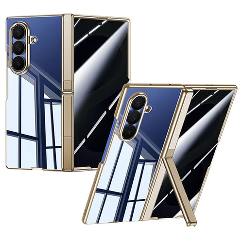 For Samsung Galaxy Z Fold8 Ultra Case with Anti-Spy Tempered Glass Film , Hinge Kickstand Electroplating PC Phone Cover - Gold - 1