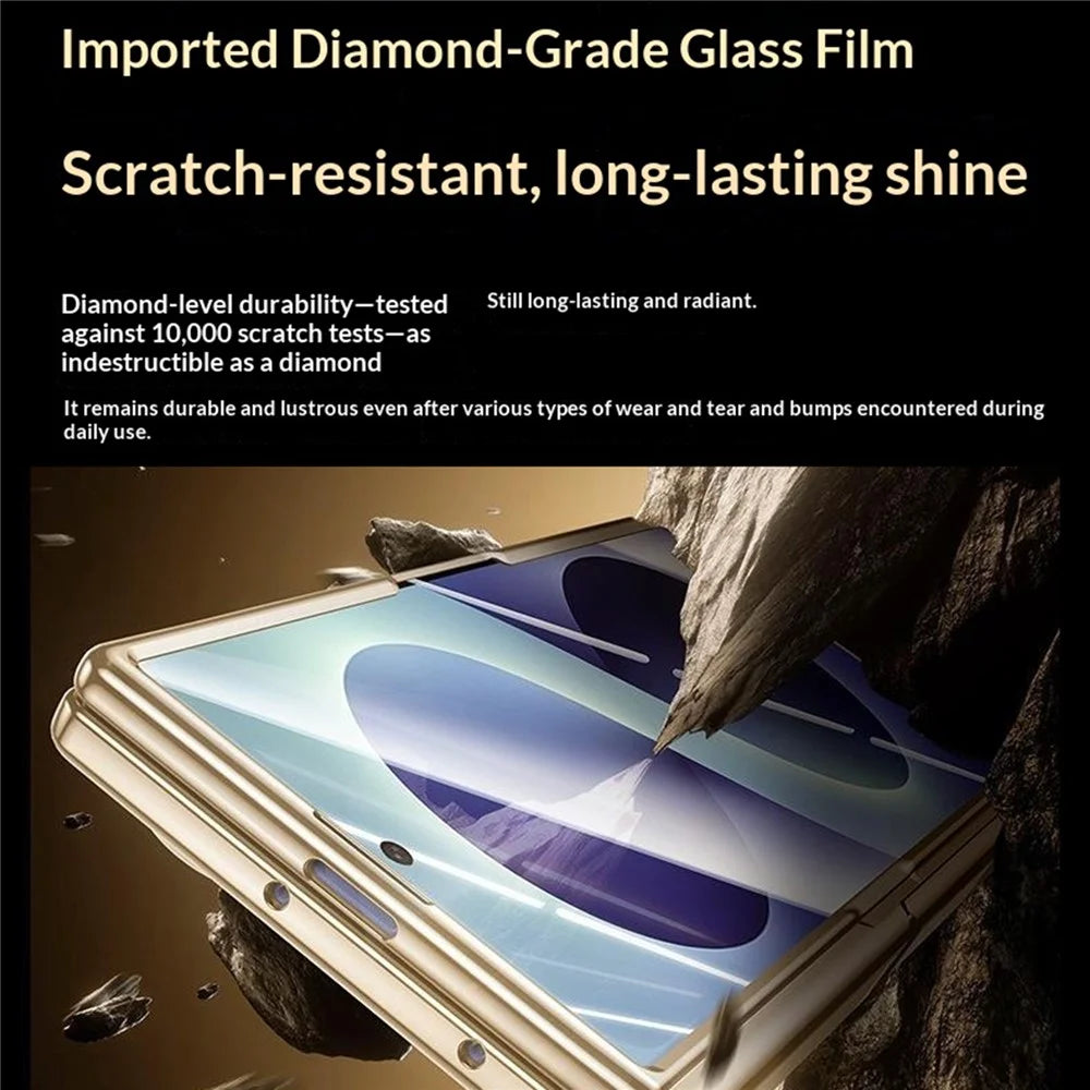 For Samsung Galaxy Z Fold8 Ultra Case with Anti-Spy Tempered Glass Film , Hinge Kickstand Electroplating PC Phone Cover - Gold - 5