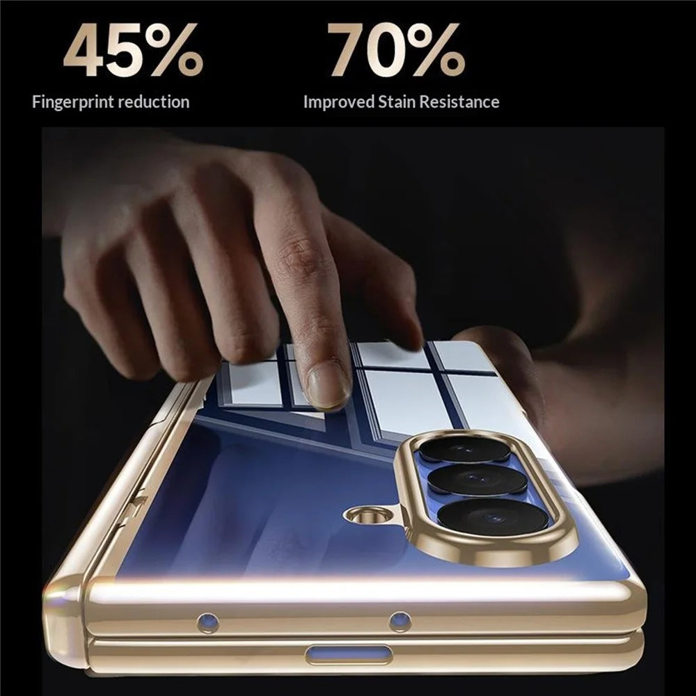 For Samsung Galaxy Z Fold8 Ultra Case with Anti-Spy Tempered Glass Film , Hinge Kickstand Electroplating PC Phone Cover - Gold - 7