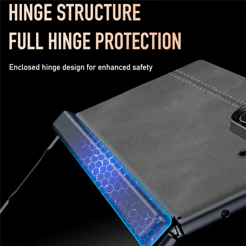 For Samsung Galaxy Z Fold8 Ultra Case Hinge Protection Leather + PC Phone Cover with HD Clear Tempered Glass Film - Brown - 5