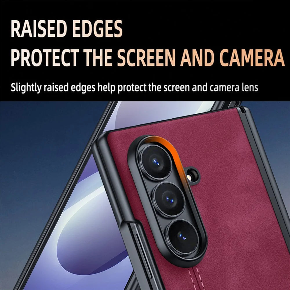 For Samsung Galaxy Z Fold8 Ultra Case Hinge Protection Leather + PC Phone Cover with HD Clear Tempered Glass Film - Brown - 6