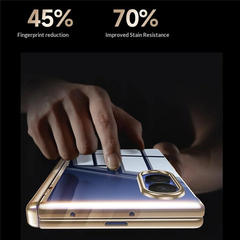For Samsung Galaxy Z Fold8 Case with HD Clear Tempered Glass Film , Hinge Kickstand Electroplating PC Phone Cover - Gold - 7