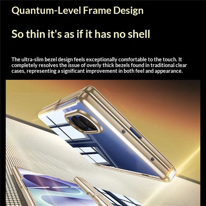 For Samsung Galaxy Z Fold8 Case with Anti-Spy Tempered Glass Film , Hinge Kickstand Electroplating PC Phone Cover - Gold - 3