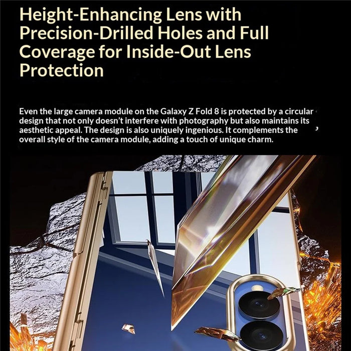 For Samsung Galaxy Z Fold8 Case with Anti-Spy Tempered Glass Film , Hinge Kickstand Electroplating PC Phone Cover - Gold - 4