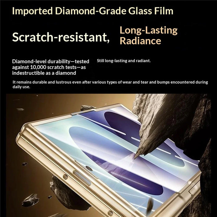 For Samsung Galaxy Z Fold8 Case with Anti-Spy Tempered Glass Film , Hinge Kickstand Electroplating PC Phone Cover - Gold - 5