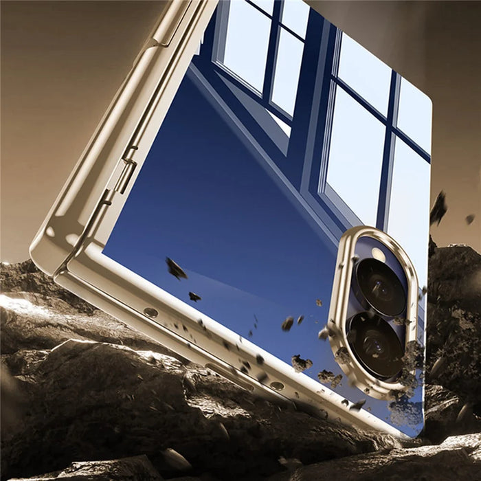 For Samsung Galaxy Z Fold8 Case with Anti-Spy Tempered Glass Film , Hinge Kickstand Electroplating PC Phone Cover - Gold - 6
