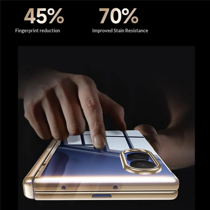For Samsung Galaxy Z Fold8 Case with Anti-Spy Tempered Glass Film , Hinge Kickstand Electroplating PC Phone Cover - Gold - 7