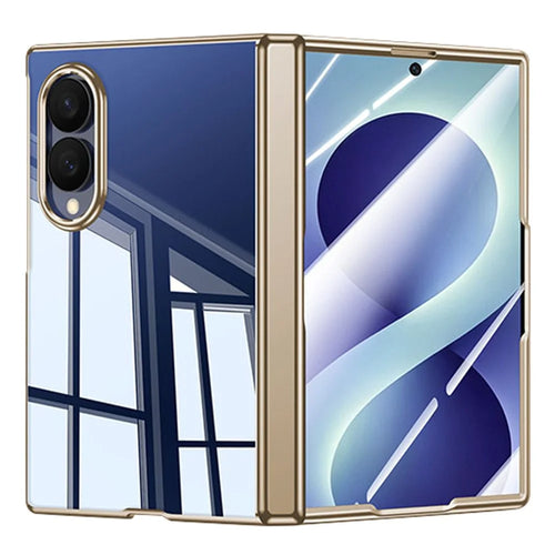 For Samsung Galaxy Z Fold8 Case with HD Clear Tempered Glass Film , Hinge Protection PC Phone Cover - Gold - 1