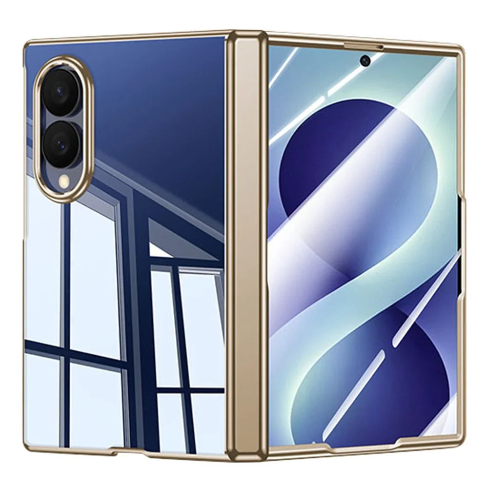 For Samsung Galaxy Z Fold8 Case with HD Clear Tempered Glass Film , Hinge Protection PC Phone Cover - Gold - 1