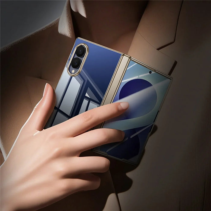 For Samsung Galaxy Z Fold8 Case with HD Clear Tempered Glass Film , Hinge Protection PC Phone Cover - Gold - 6