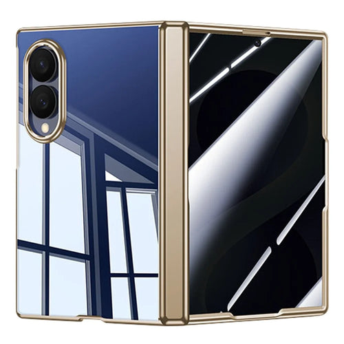 For Samsung Galaxy Z Fold8 Case with Anti-Spy Tempered Glass Film , Hinge Kickstand Electroplating PC Phone Cover - Gold - 1