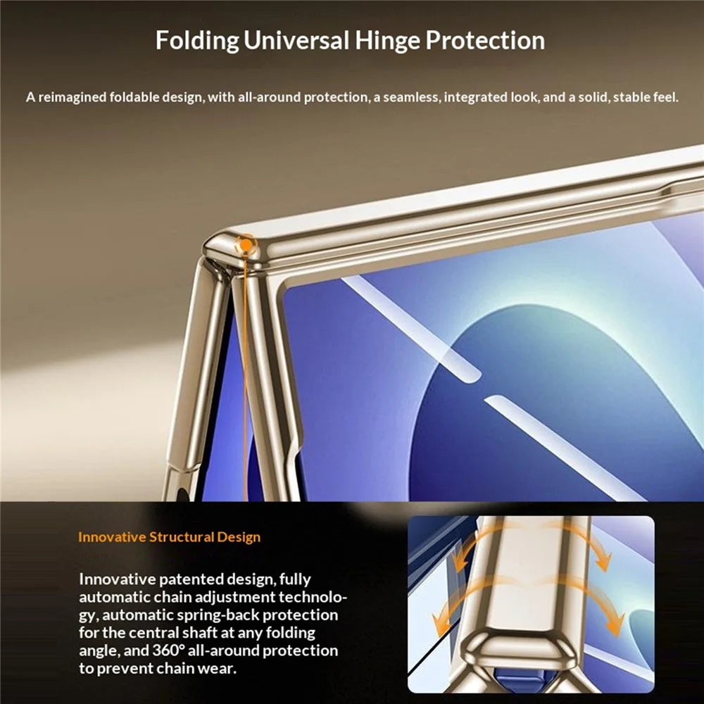 For Samsung Galaxy Z Fold8 Ultra Case with HD Clear Tempered Glass Film , Hinge Protection PC Phone Cover - Gold - 3