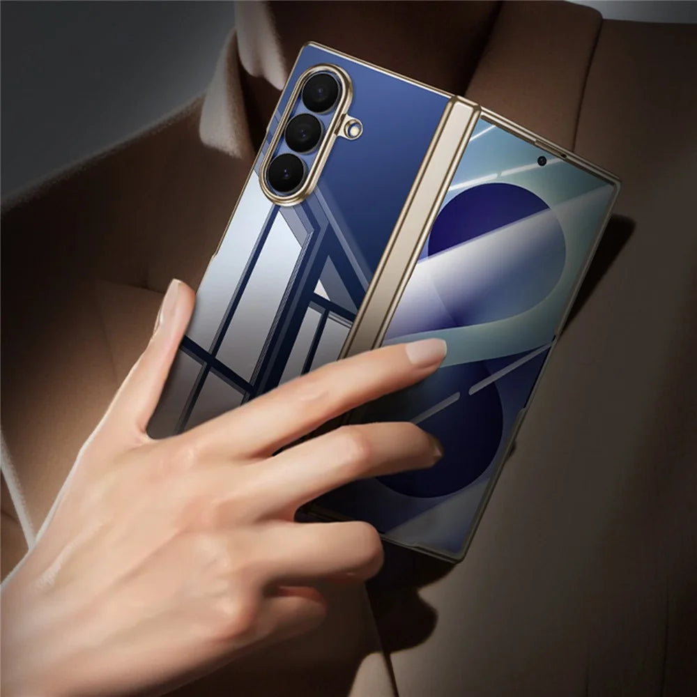 For Samsung Galaxy Z Fold8 Ultra Case with HD Clear Tempered Glass Film , Hinge Protection PC Phone Cover - Gold - 6