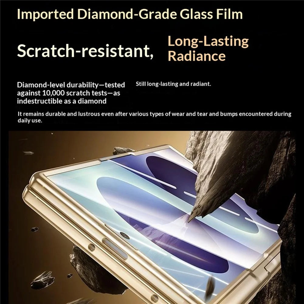 For Samsung Galaxy Z Fold8 Magnetic Case with HD Clear Screen Film , Hinge Kickstand Electroplated PC Phone Cover - Gold - 4