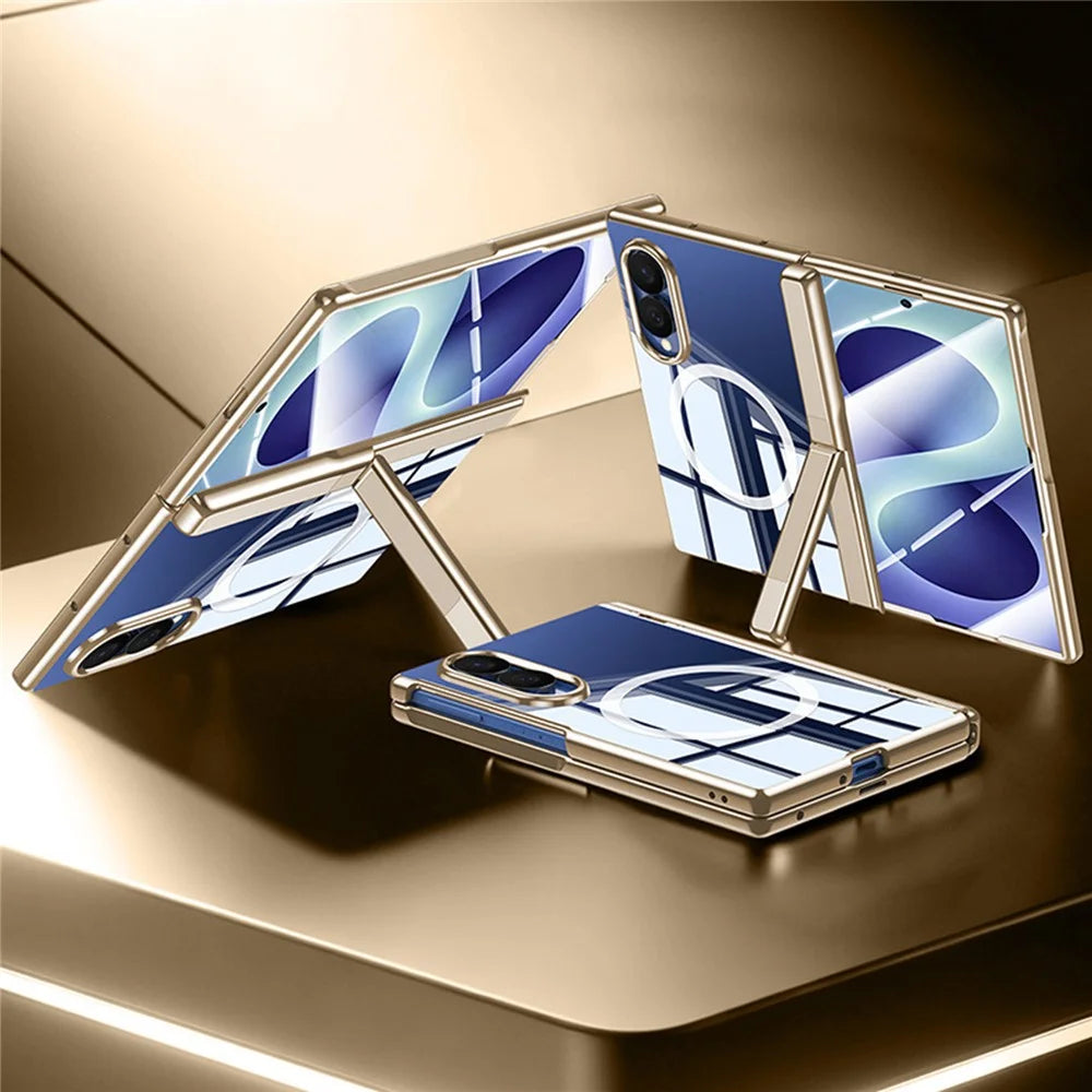 For Samsung Galaxy Z Fold8 Magnetic Case with Anti-Spy Screen Film , Hinge Kickstand Electroplated PC Phone Cover - Gold - 2