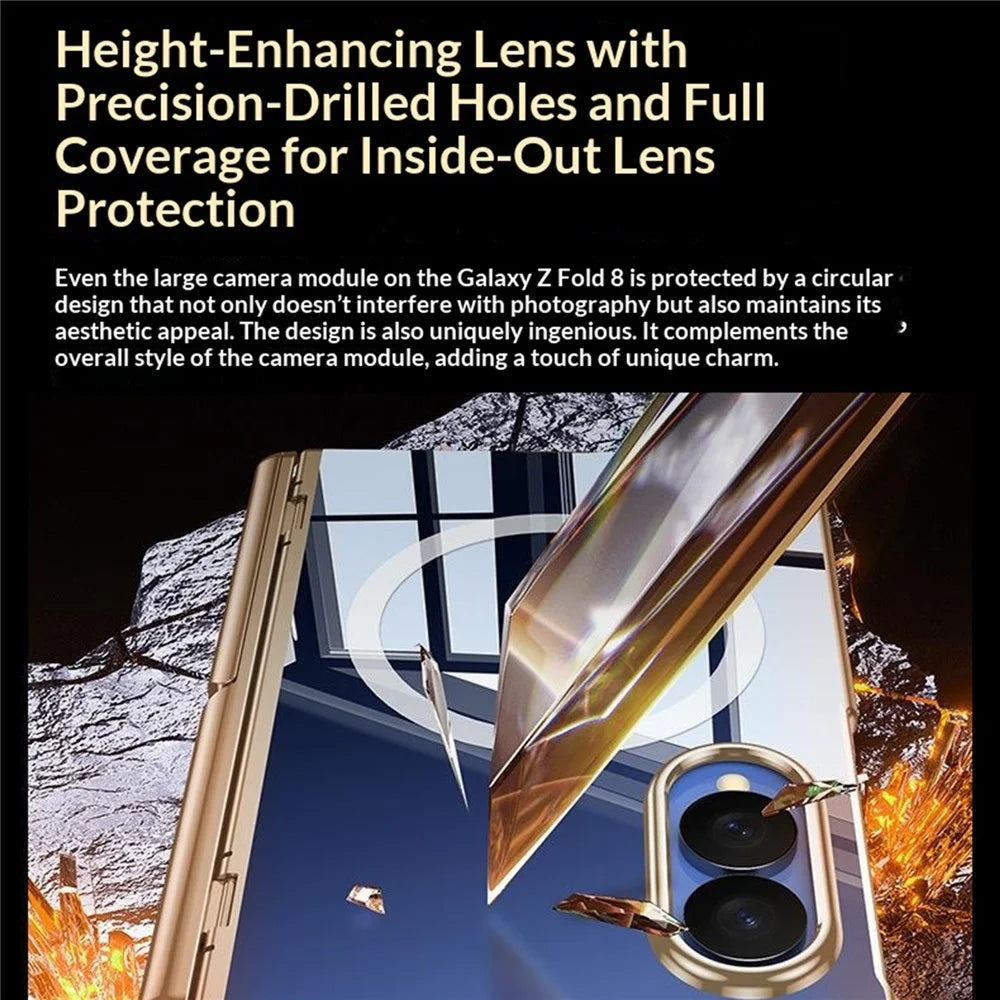 For Samsung Galaxy Z Fold8 Magnetic Case with Anti-Spy Screen Film , Hinge Kickstand Electroplated PC Phone Cover - Gold - 5