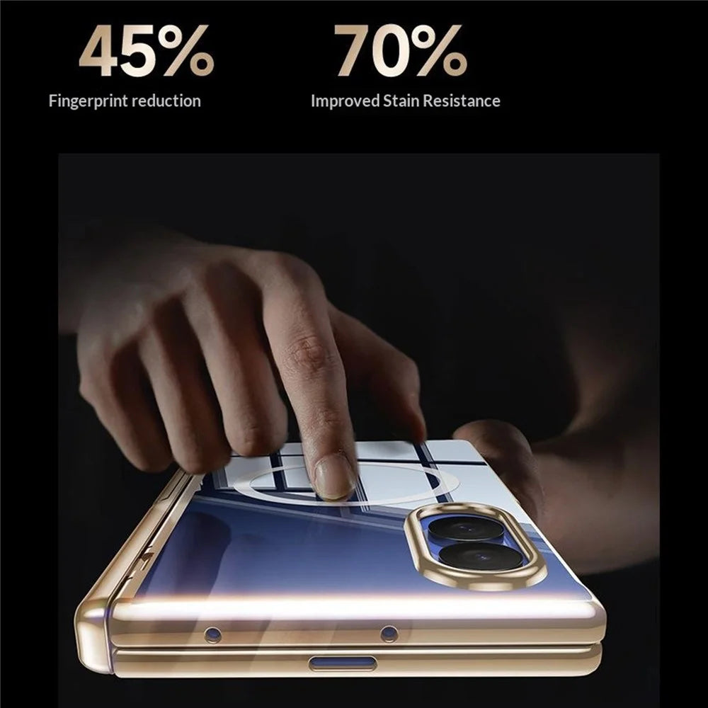For Samsung Galaxy Z Fold8 Magnetic Case with Anti-Spy Screen Film , Hinge Kickstand Electroplated PC Phone Cover - Gold - 7