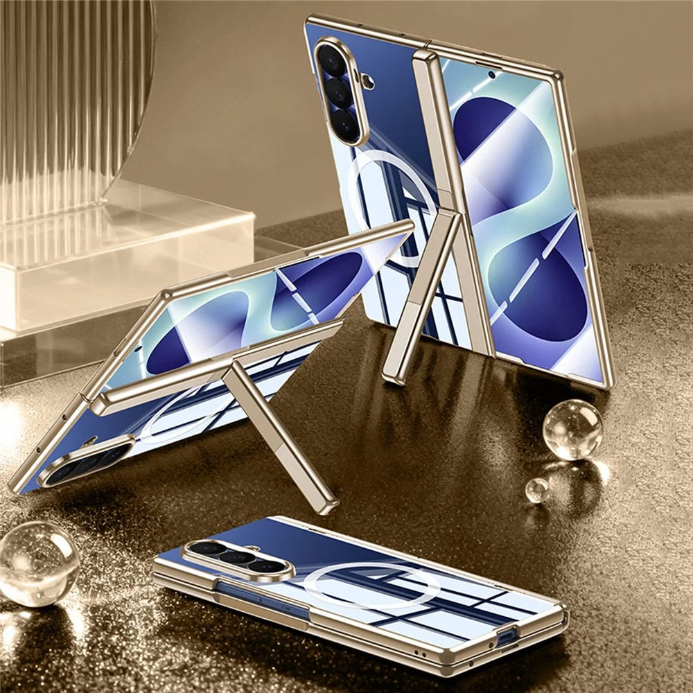 For Samsung Galaxy Z Fold8 Ultra Magnetic Case with Anti-Spy Screen Film , Hinge Kickstand Electroplated PC Phone Cover - Gold - 2