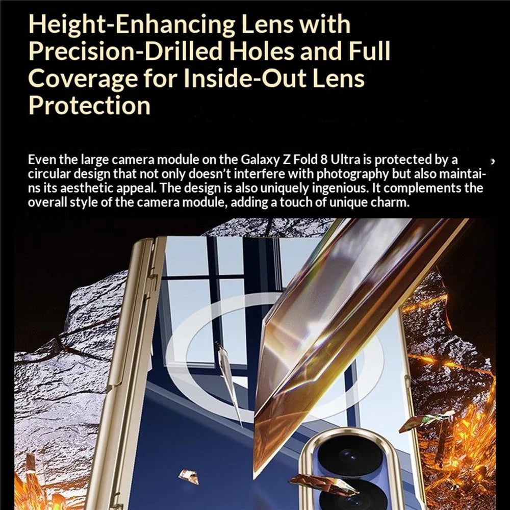 For Samsung Galaxy Z Fold8 Ultra Magnetic Case with Anti-Spy Screen Film , Hinge Kickstand Electroplated PC Phone Cover - Gold - 3