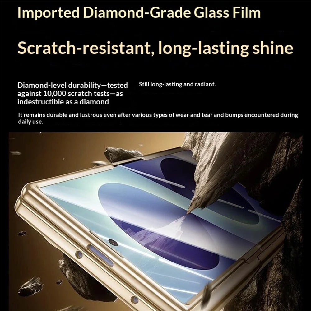 For Samsung Galaxy Z Fold8 Ultra Magnetic Case with Anti-Spy Screen Film , Hinge Kickstand Electroplated PC Phone Cover - Gold - 4
